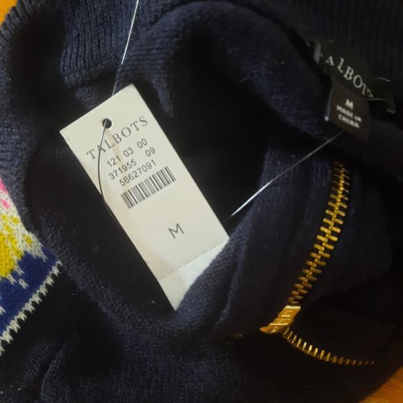 Talbots Womens 1/4 Zip Mockneck Multi Color Fair Isle Sweater Size M NWT - Picture 5 of 7